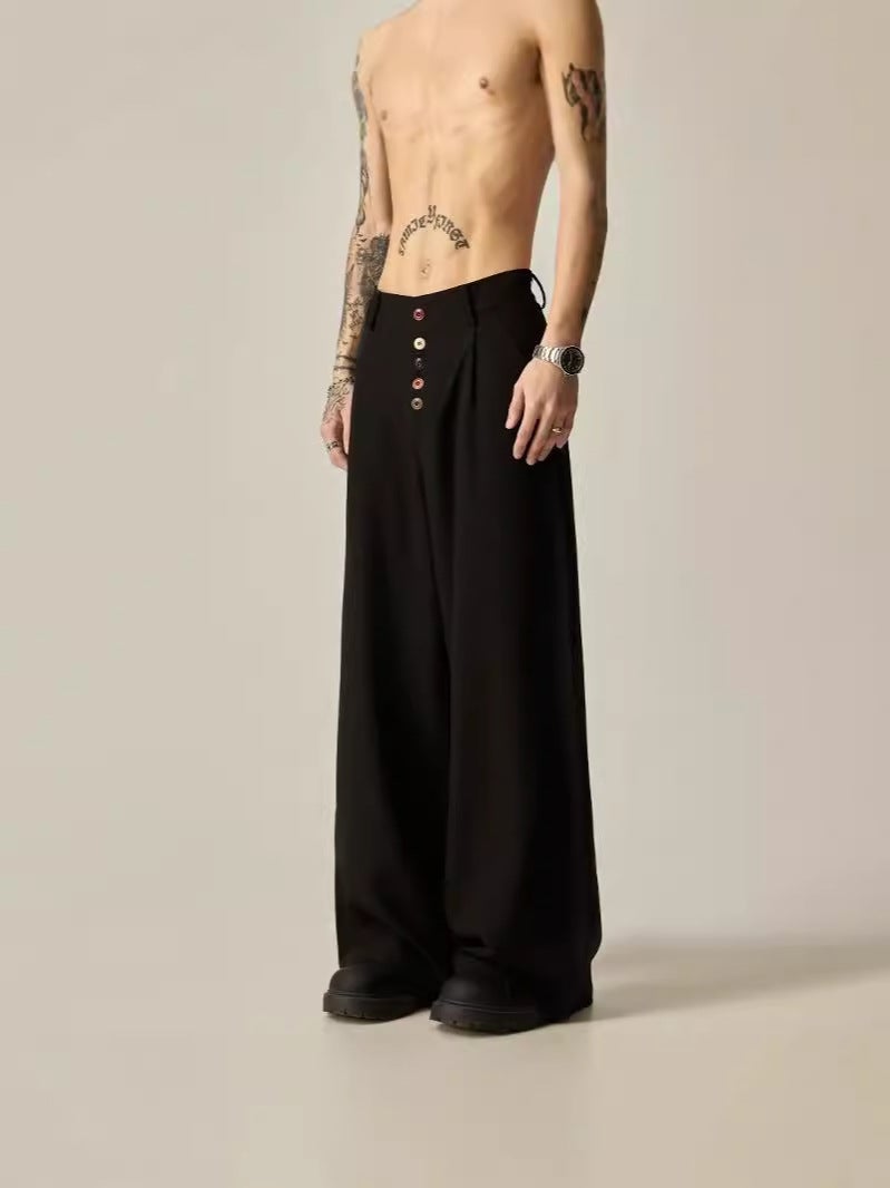 American Retro High-End Fashion Brand Loose Solid Color Casual Pendant Suit Pants Design Sense Straight-Leg Wide-Leg Pants - Image 2