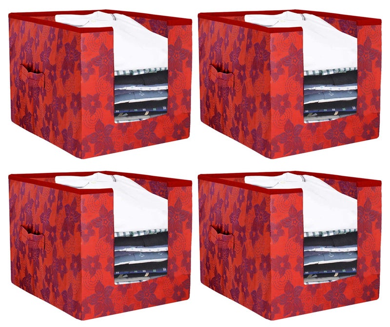 Kuber Industries Metallic Printed 4 Piece Non Woven Shirt Stacker Wardrobe Organizer Set Red CTKTC034884 - Image 1