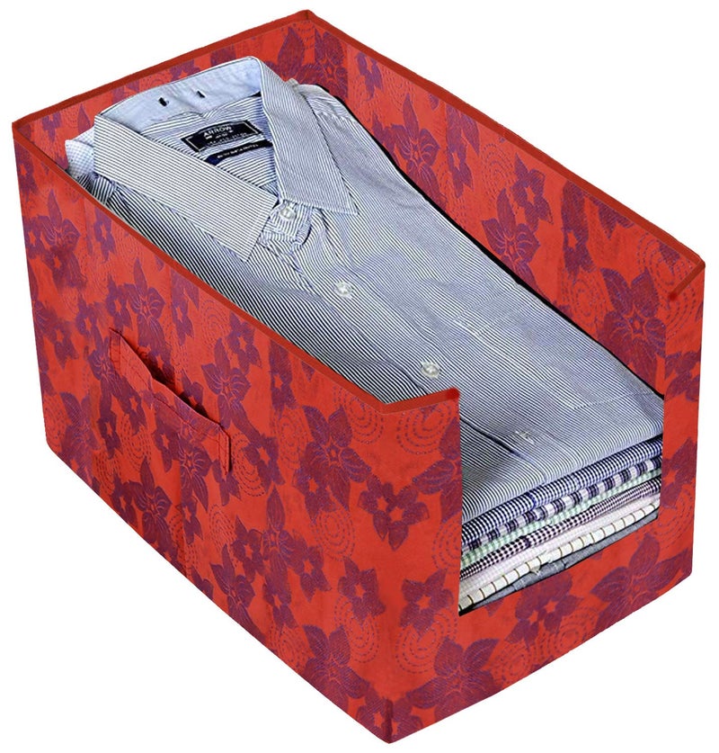 Kuber Industries Metallic Printed 4 Piece Non Woven Shirt Stacker Wardrobe Organizer Set Red CTKTC034884 - Image 2