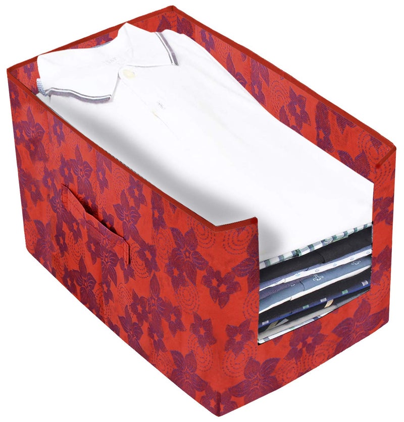 Kuber Industries Metallic Printed 4 Piece Non Woven Shirt Stacker Wardrobe Organizer Set Red CTKTC034884 - Image 3