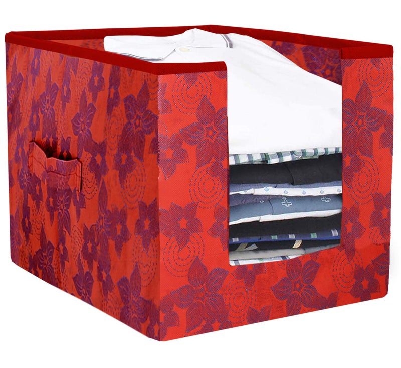 Kuber Industries Metallic Printed 4 Piece Non Woven Shirt Stacker Wardrobe Organizer Set Red CTKTC034884 - Image 5
