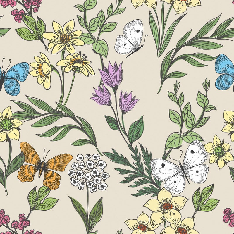 WESTICK Colorful Butterfly Flower Wallpaper Spring Floral Contact Paper Botanical Boho Peel and Stick Wallpaper Removable Floral Decorative Contact Paper for Cabinets Bathroom Laundry Room 175x100 - Image 2
