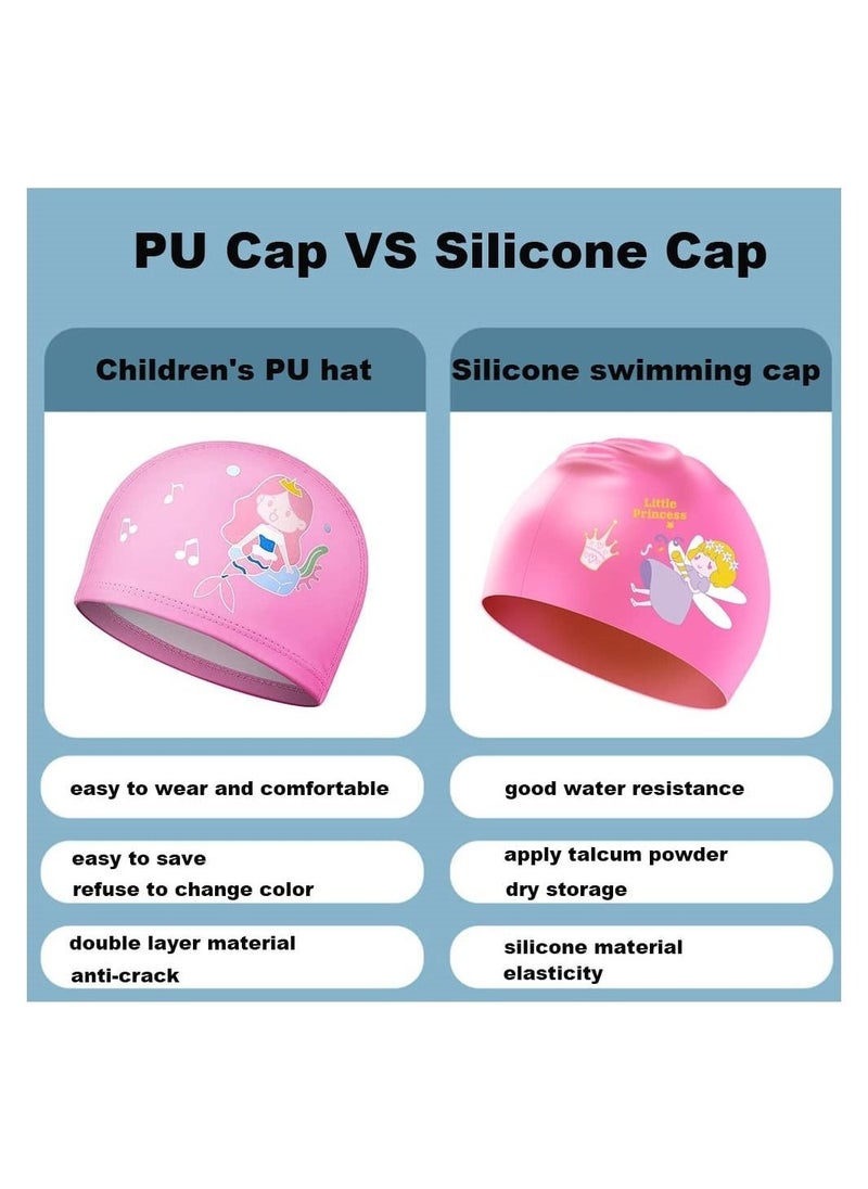 DMG TECH - 2 Pieces Kids Swimming Cap, Stretchable Waterproof Swimming Cap, Comfortable Swimming Hat, Durable Silicone Swimming Cap with Storage Bag - Image 1