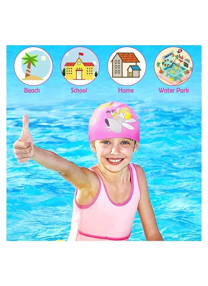DMG TECH - 2 Pieces Kids Swimming Cap, Stretchable Waterproof Swimming Cap, Comfortable Swimming Hat, Durable Silicone Swimming Cap with Storage Bag - Image 1