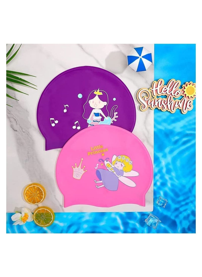 DMG TECH - 2 Pieces Kids Swimming Cap, Stretchable Waterproof Swimming Cap, Comfortable Swimming Hat, Durable Silicone Swimming Cap with Storage Bag - Image 1