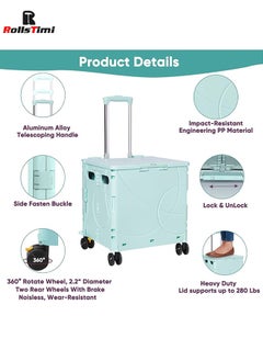 RollsTimi  48L Foldable Shopping Cart Green – Compact Suitcase Cart For Shopping And Travel  - Image 3