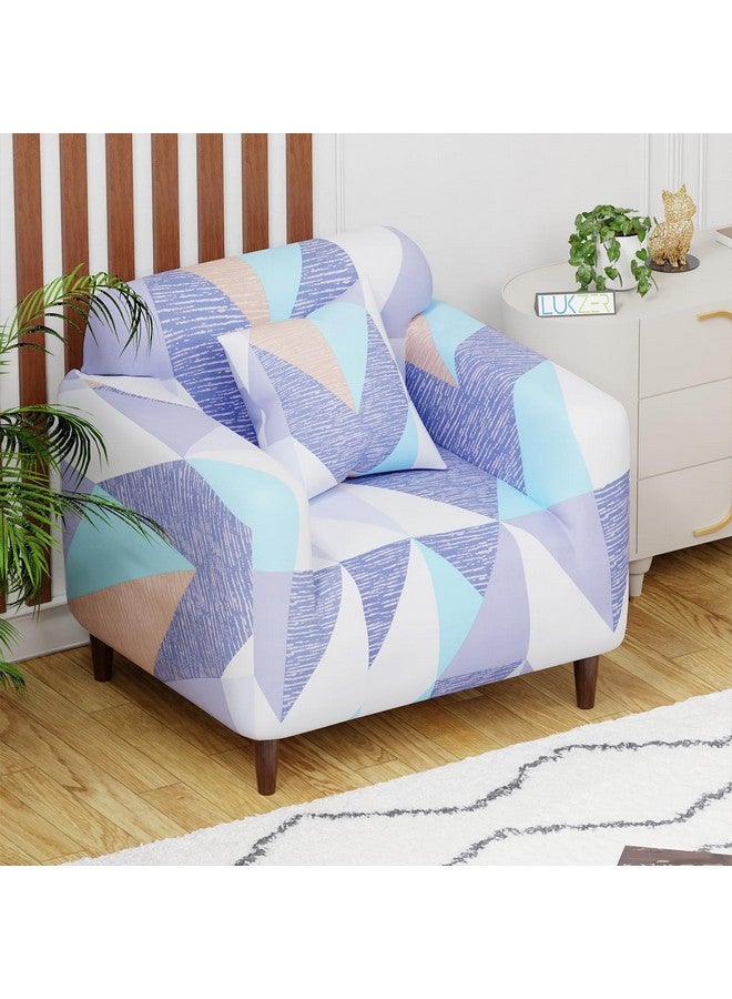 Lukzer Universal 1 Seater Sofa Cover with 1 Pillow Case 140 GSM Big Elasticity Slipcover for Couch Protector Stretchable (Prism Light Blue/90-140cm) SC-046-01 - Image 1