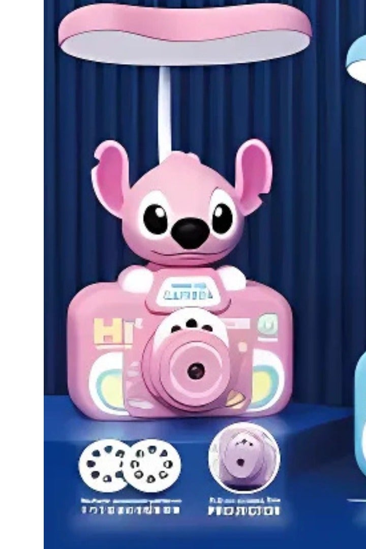 ستيتش آند بيبل بروجكتر إضاءة LED للأطفال – مصباح طاولة وردي بتصميم كرتوني مرح، عرض ضوئي مبهج ومثالي للهدايا، مع كابل USB، - Image 2