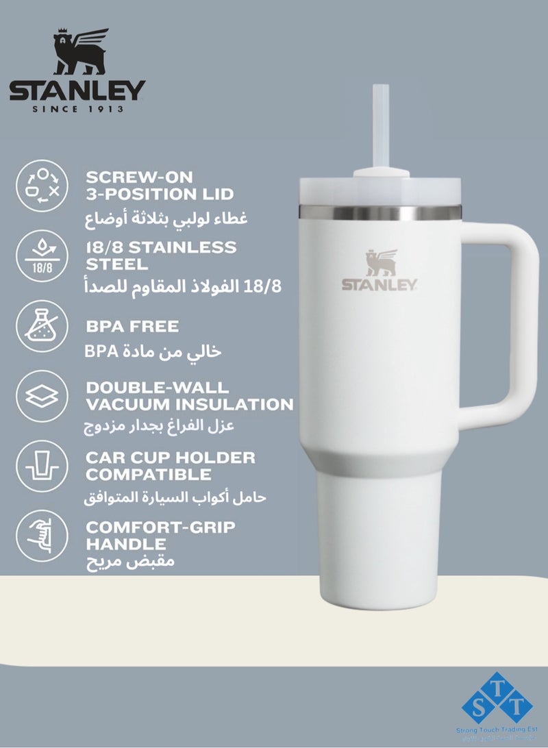 Stanley Official Stanley Quencher H2.0 Tumbler with Handle and Straw 40 oz | Flowstate 3-Position Lid | Cup Holder Compatible for Travel | Insulated Stainless Steel Cup | BPA-Free | for Water, Iced Tea or Coffee, Smoothie and More ( White 1.18L) - Image 2