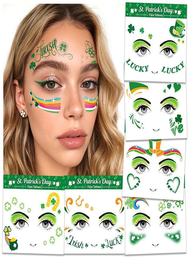 Partywind St Patrick's Day Decorations, Waterproof Temporary Face Tattoos for Kids Adults Saint Patrick's Day Accessories Makeup, Irish Shamrock Decor for Party Supplies Favors - Image 1