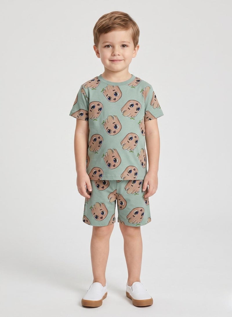 babyqlo Boys Sage Cartoon Print Shorts Set - Image 1