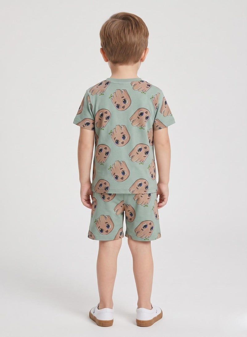 babyqlo Boys Sage Cartoon Print Shorts Set - Image 2