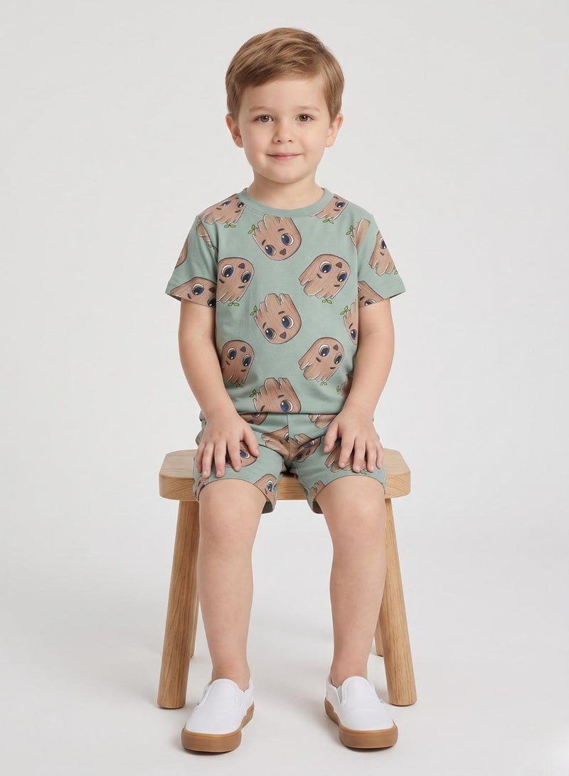 babyqlo Boys Sage Cartoon Print Shorts Set - Image 4