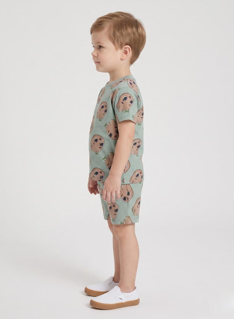 babyqlo Boys Sage Cartoon Print Shorts Set - Image 3