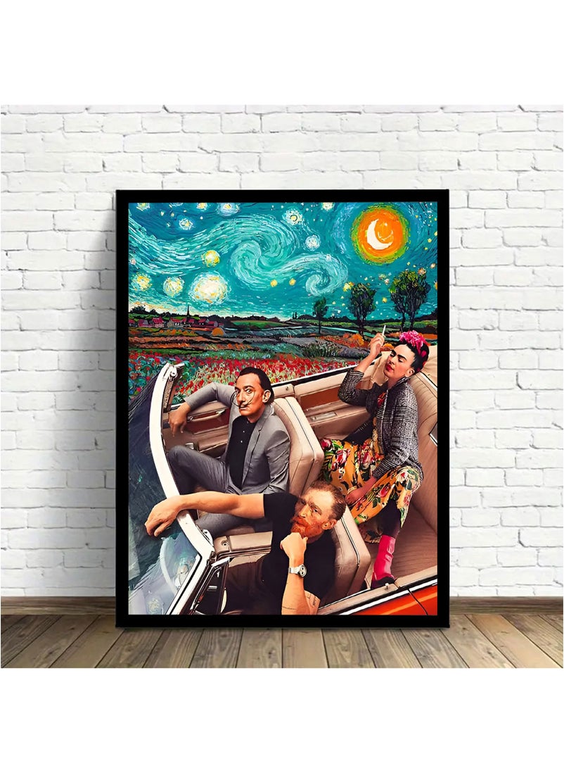 Spoil Your Wall One Lady with Two Guys in a Car Design Wall Poster with Black Frame, Wall Arts Home Décor Photo Frames, 40x55 cm by Spoil Your Wall  - Image 3
