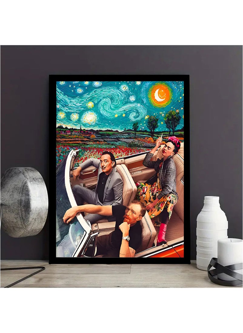 Spoil Your Wall One Lady with Two Guys in a Car Design Wall Poster with Black Frame, Wall Arts Home Décor Photo Frames, 40x55 cm by Spoil Your Wall  - Image 1