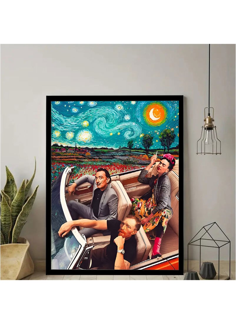 Spoil Your Wall One Lady with Two Guys in a Car Design Wall Poster with Black Frame, Wall Arts Home Décor Photo Frames, 40x55 cm by Spoil Your Wall  - Image 2