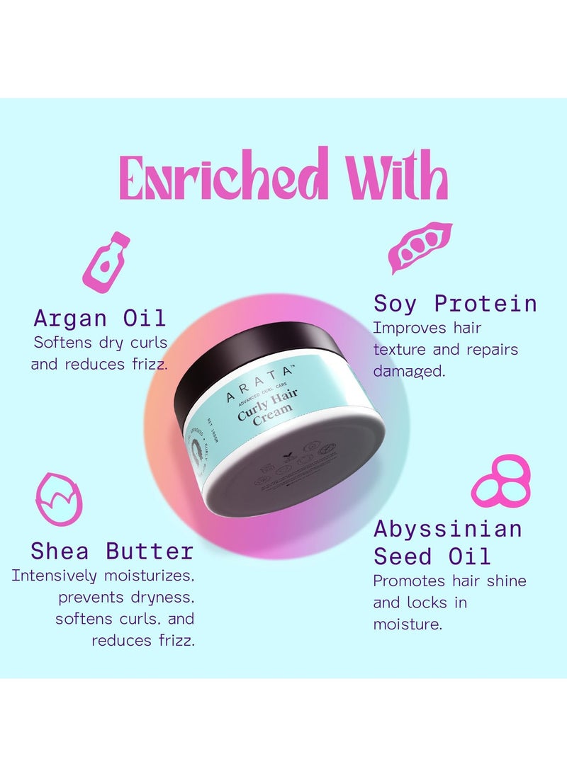 ARATA - Arata Advanced Curl Care Curly Hair Cream (100 GM) For Velvety Soft Curls Intensive Moisture Curl Definition and Plant-Based Styling Abyssinian Seed Oil Soya Protein and Shea Butter CG Approved - Image 1