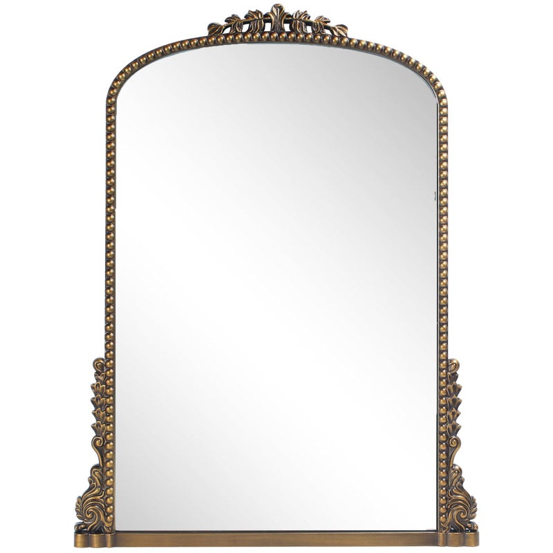 Wemily Vintage Baroque Arched Mirror - Traditional Ornate Antique Brass Wood Frame - 24"X32" - Perfect for Entryway, Fireplace, Living Room, Hallway, Bathroom - Image 1