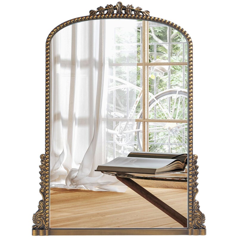 Wemily Vintage Baroque Arched Mirror - Traditional Ornate Antique Brass Wood Frame - 24"X32" - Perfect for Entryway, Fireplace, Living Room, Hallway, Bathroom - Image 3