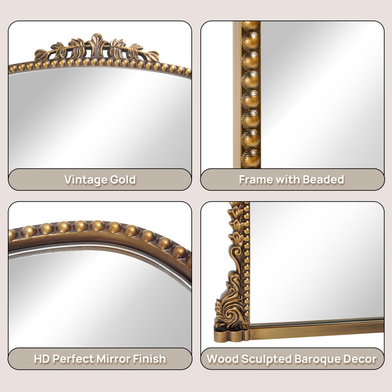 Wemily Vintage Baroque Arched Mirror - Traditional Ornate Antique Brass Wood Frame - 24"X32" - Perfect for Entryway, Fireplace, Living Room, Hallway, Bathroom - Image 5
