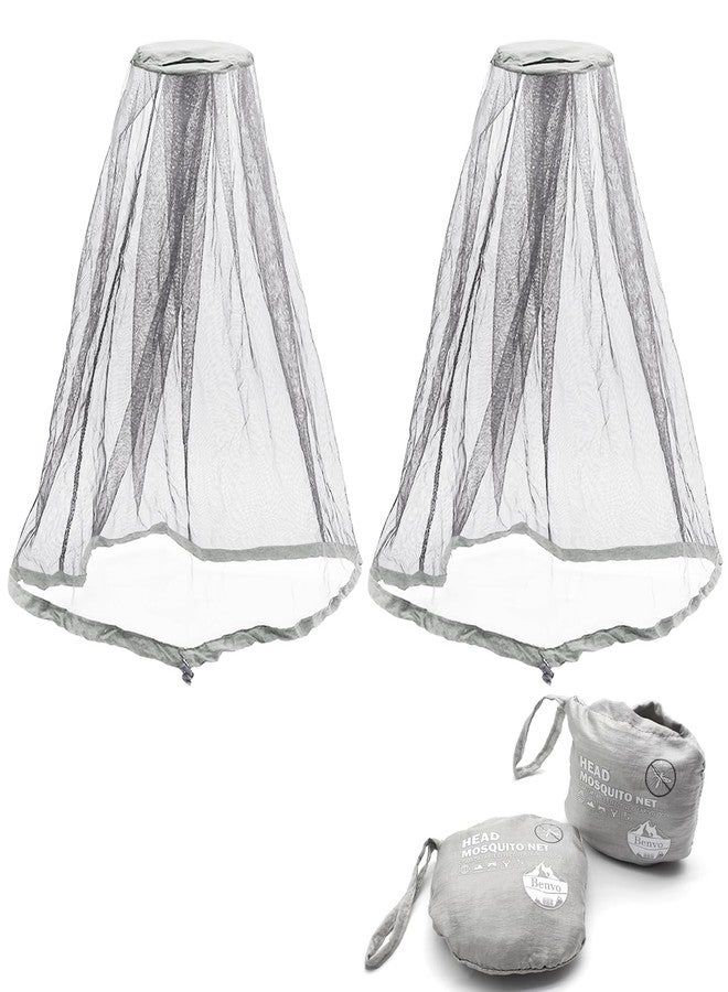 Benvo Mosquito Head Net Mesh Face Neck Fly Netting Cover from Bugs Gnats Noseeums Hat-Compatible Insect Shield for Fishing, Camping, Gardening (2pcs, Grey, Upgraded Big Net - Image 1