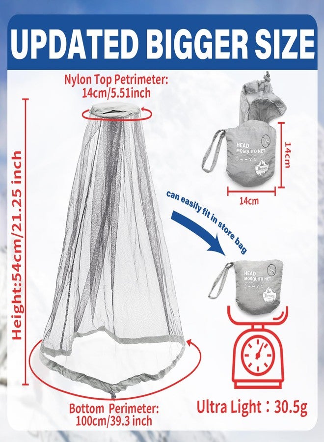 Benvo Mosquito Head Net Mesh Face Neck Fly Netting Cover from Bugs Gnats Noseeums Hat-Compatible Insect Shield for Fishing, Camping, Gardening (2pcs, Grey, Upgraded Big Net - Image 2