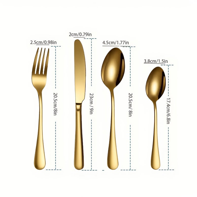 4 24pc Stainless Steel Cutlery Set Golden Knife Fork Spoon Dinnerware Dishwasher Safe Mirror Polish Elegant For Home Hotel Restaurant Dining Wedding Party Gift - Image 3