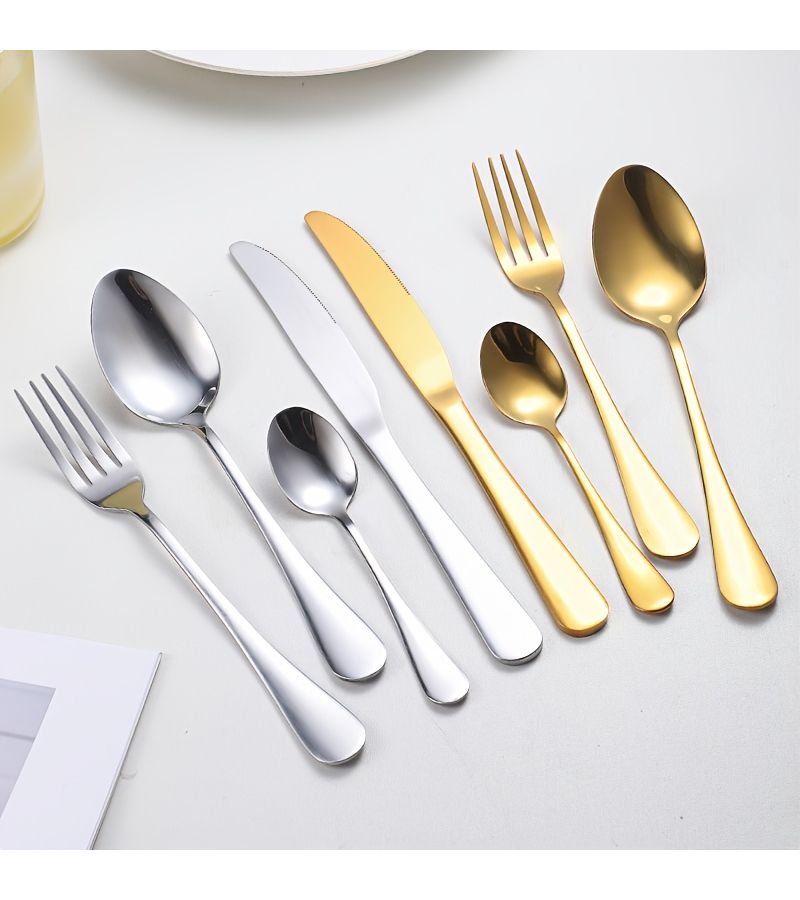 4 24pc Stainless Steel Cutlery Set Golden Knife Fork Spoon Dinnerware Dishwasher Safe Mirror Polish Elegant For Home Hotel Restaurant Dining Wedding Party Gift - Image 5