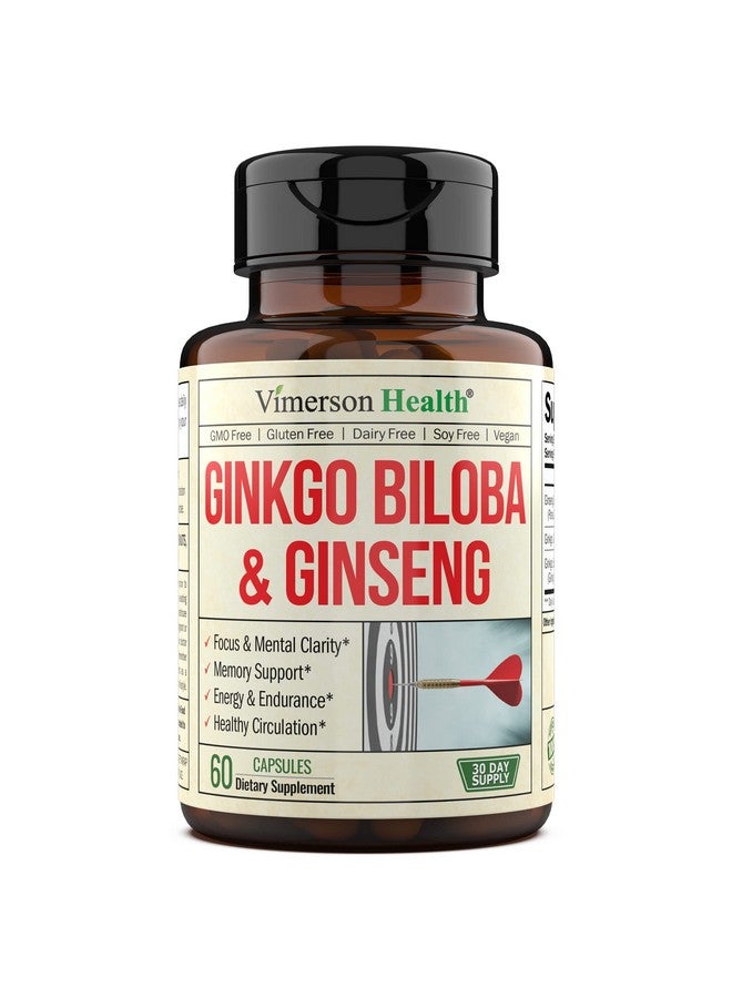 Vimerson Health Panax Ginseng + Ginkgo Biloba Complex Capsules Ginseng Root And Ginkgo Biloba Extract Nootropic Supplement For Men And Women Brain Supplement For Memory And Focus Vegan 60 Capsules - Image 1