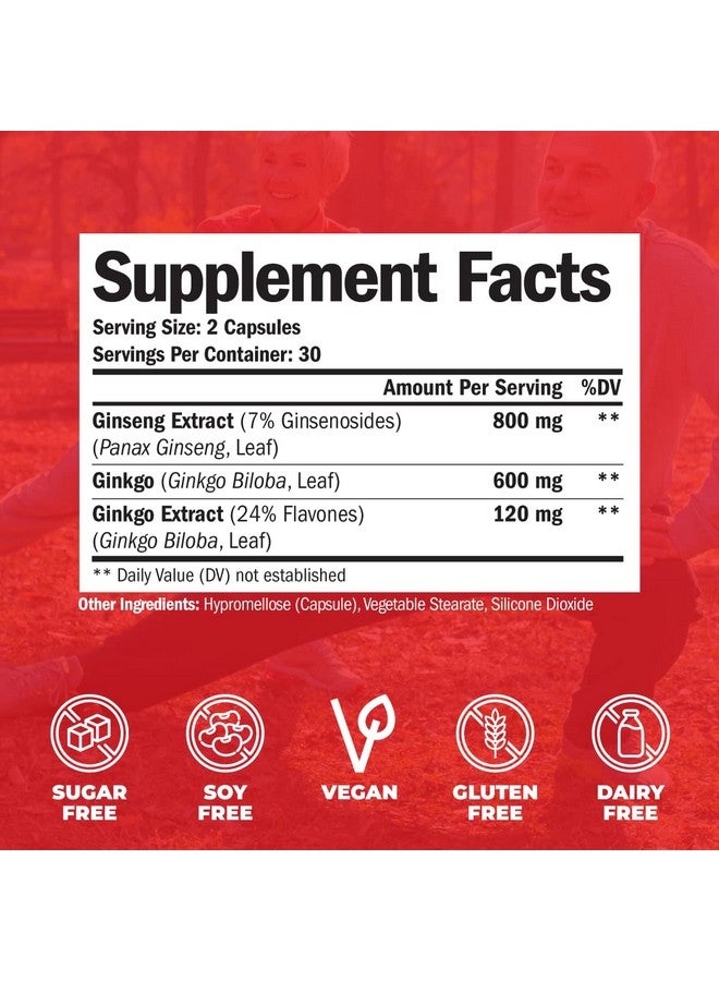 Vimerson Health Panax Ginseng + Ginkgo Biloba Complex Capsules Ginseng Root And Ginkgo Biloba Extract Nootropic Supplement For Men And Women Brain Supplement For Memory And Focus Vegan 60 Capsules - Image 4