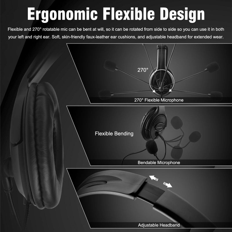 Joso Wired One Ear Headset with Mic, Single Ear Headset for PS5/PS4/Xbox/Switch/PC/iPad/Mac & Tablet with 3.5mm to Type C & USB-A Adapter - Chat Headphone, Office Business, Coach, Gaming, Remote Work - Image 5