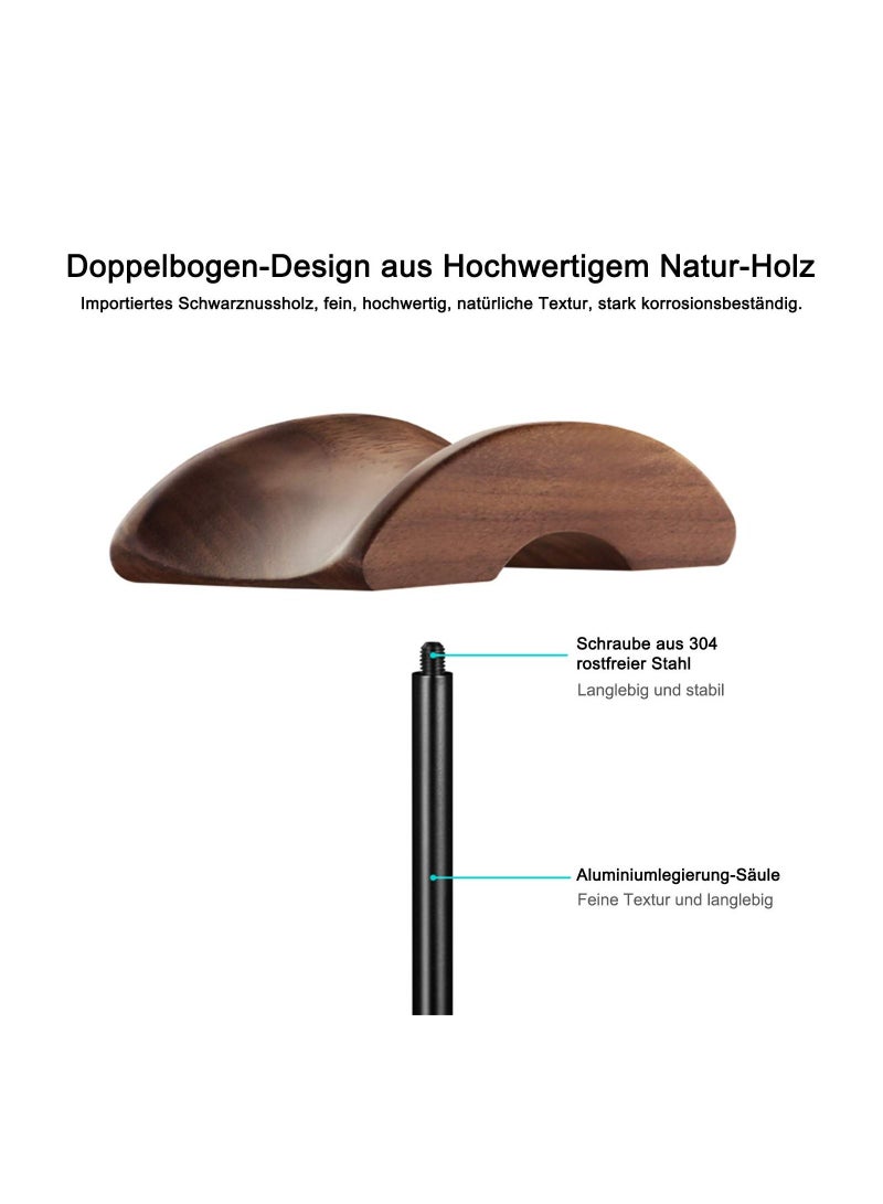 Y&D Headphone Stand, Walnut Wood & Aluminum Headset Nature Gaming Holder with Solid Heavy Base for All Sizes Desktop Storage Rack (Black)  - Image 4