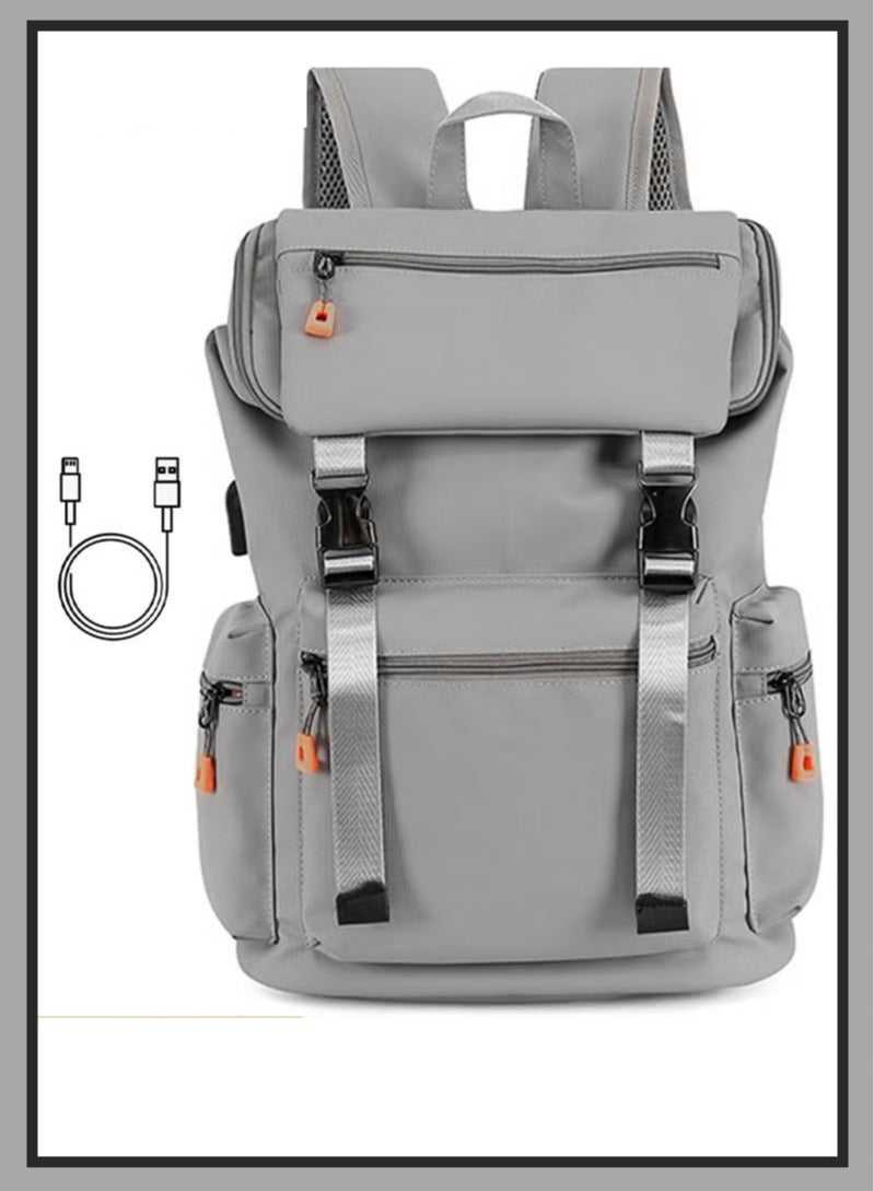 كان واي حقيبة ظهر رجالية ذات كتف مزدوج وسعة كبيرة للسفر المدرسي باللون الرمادي - Image 1