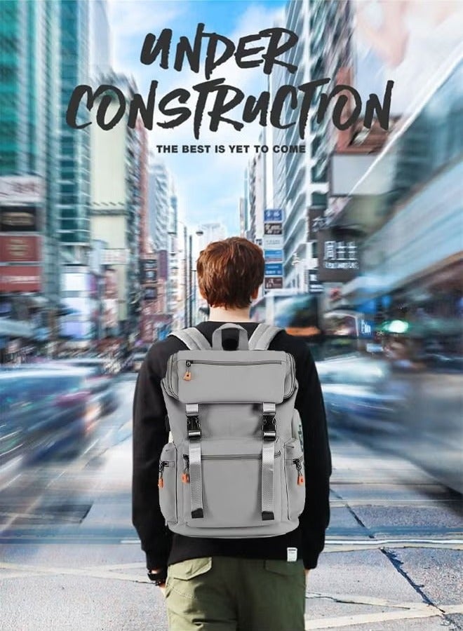 كان واي حقيبة ظهر رجالية ذات كتف مزدوج وسعة كبيرة للسفر المدرسي باللون الرمادي - Image 2