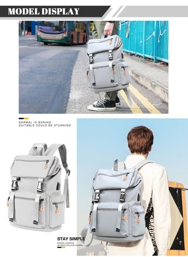 كان واي حقيبة ظهر رجالية ذات كتف مزدوج وسعة كبيرة للسفر المدرسي باللون الرمادي - Image 3