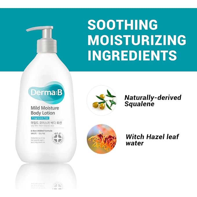 derma b Derma:B, Mild Moisture Body Lotion, Fragrance Free, 13.5 fl oz (400 ml) - Image 3