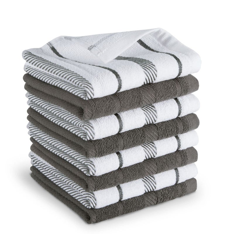 KitchenAid Albany Dishcloth 8 Pack Set  Charcoal Grey/White  12""x12"" - Image 1