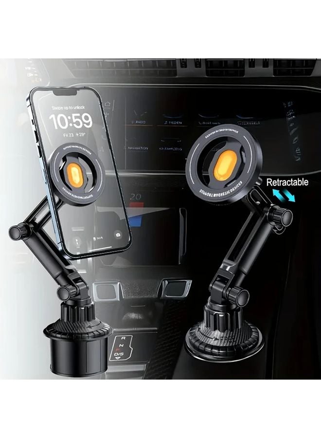 Black ABS Magnetic Car Cup Holder Phone Mount Adjustable One Handed Operation Tablet Support - Image 1