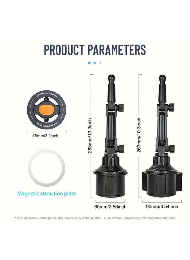 Black ABS Magnetic Car Cup Holder Phone Mount Adjustable One Handed Operation Tablet Support - Image 2