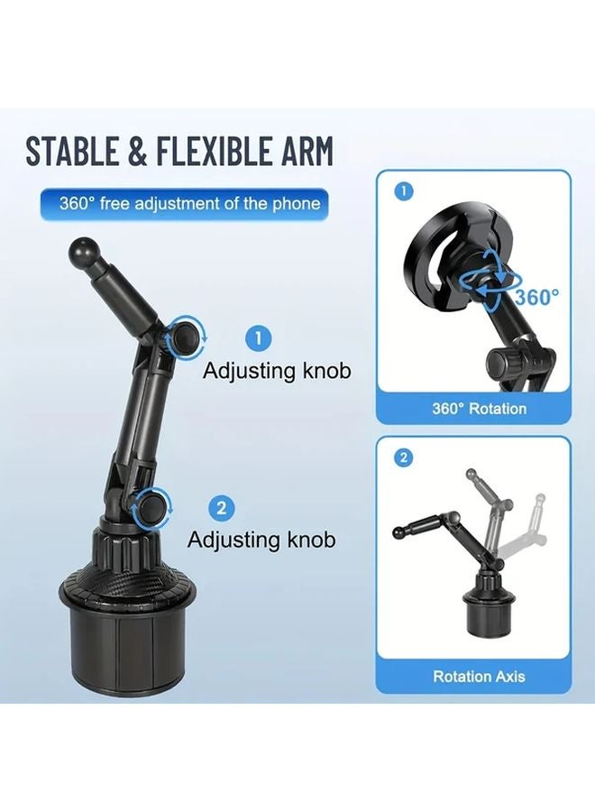 Black ABS Magnetic Car Cup Holder Phone Mount Adjustable One Handed Operation Tablet Support - Image 4