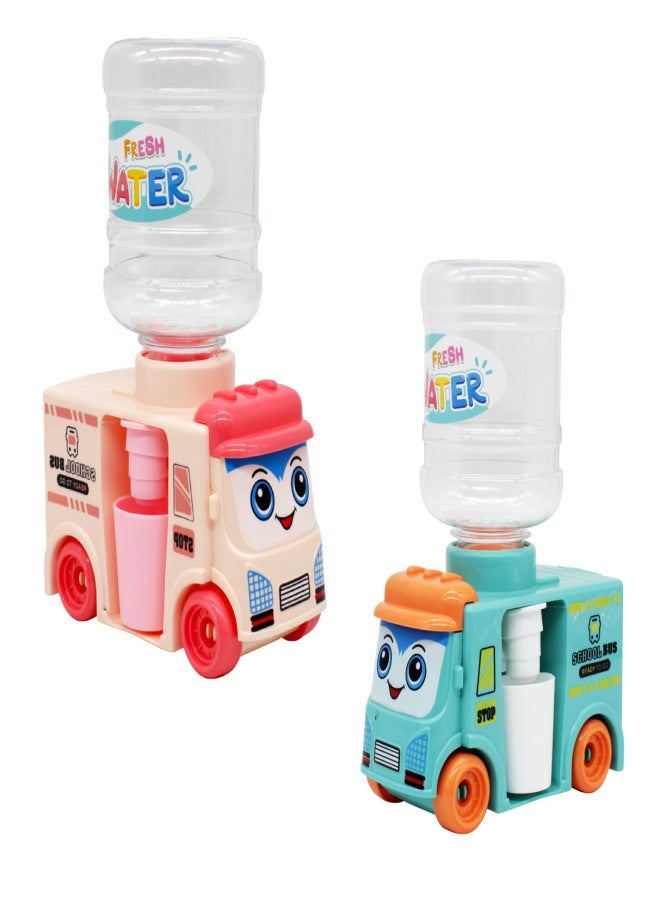 Mini Water Dispenser Toy School Bus Water Dispenser Children Children Toys 0-3 Years Old Boys and Girls (1 Powder 1 Blue) - Image 1