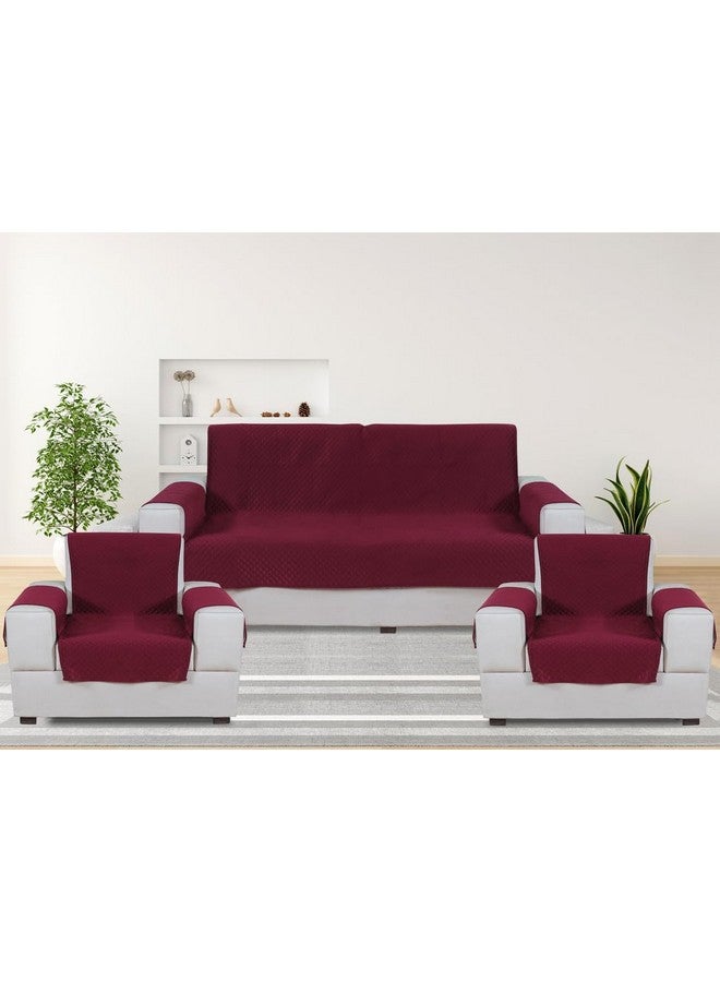 Nendle Luxurious Soft Velvet Quilted Anti-Slip Sofa Cover 5 Seater Fully Covered with Combined Sofa Seat, Back and Arms Protector Covers (Maroon, Pack of 3+1+1) - Image 1
