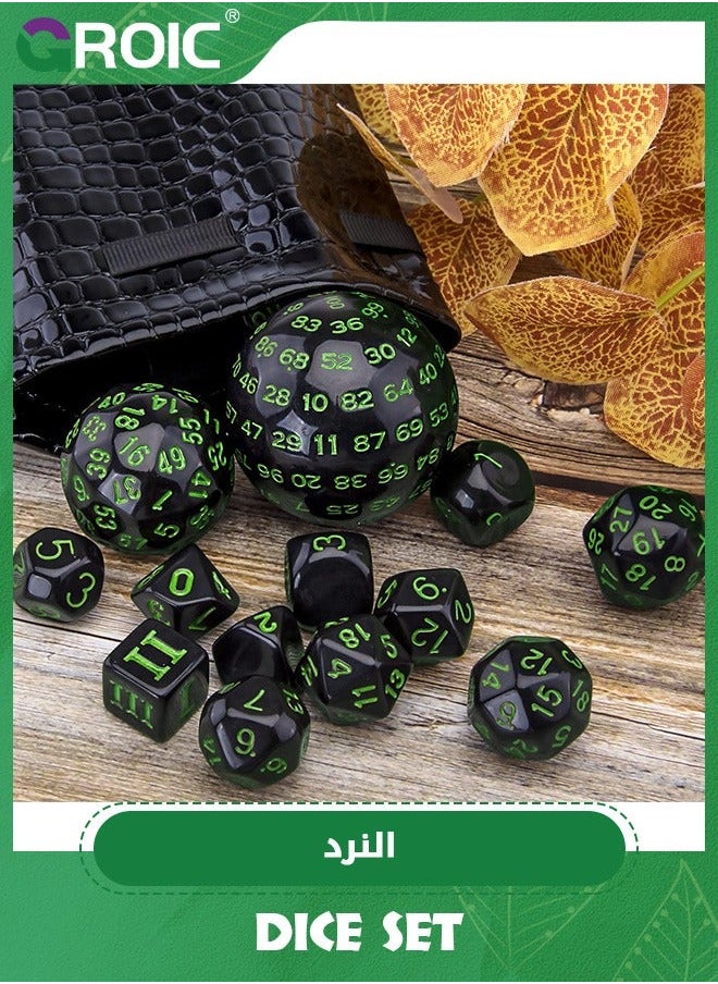 GROIC 15 Pieces Complete Polyhedral Dice Set D3-D100 Game with a Drawstring Storage Bag for Role Playing Table Games(Black & Green)  - Image 4