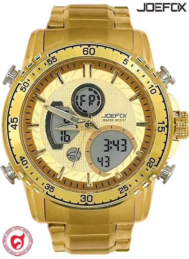JoeFox - Men's Large Face Digital Luxury Watch LED Analog Quartz Wristwatch with Multi Time Zone 3 ATM Waterproof Stopwatch Analog Wrist Watches for Men Golden - Image 1