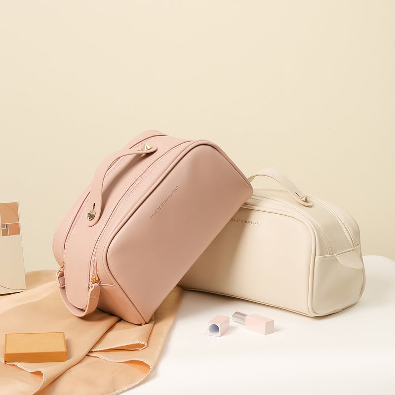 New Internet Celebrity Pu Double Zipper Cosmetic Bag Satchel Toiletry Bag Travel Cosmetics Cosmetics Bag - Image 3