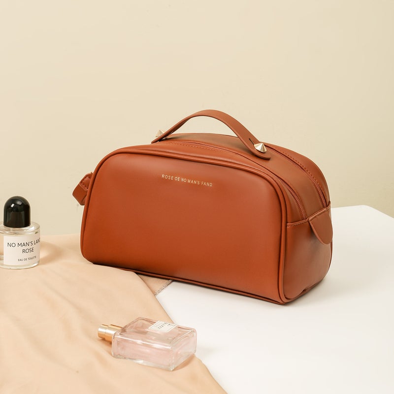 New Internet Celebrity Pu Double Zipper Cosmetic Bag Satchel Toiletry Bag Travel Cosmetics Cosmetics Bag - Image 1