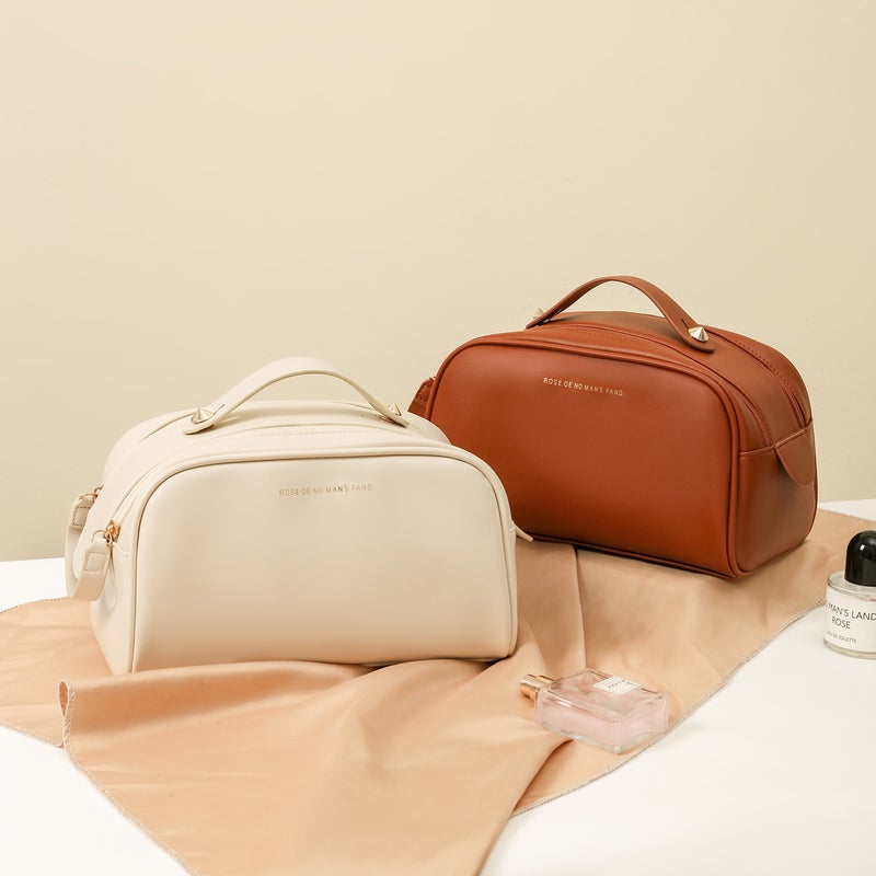 New Internet Celebrity Pu Double Zipper Cosmetic Bag Satchel Toiletry Bag Travel Cosmetics Cosmetics Bag - Image 4