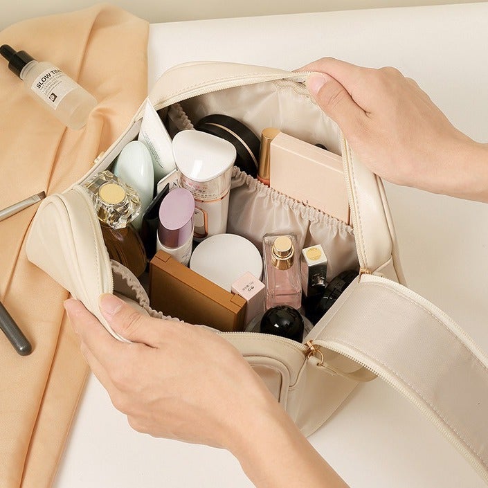 New Internet Celebrity Pu Double Zipper Cosmetic Bag Satchel Toiletry Bag Travel Cosmetics Cosmetics Bag - Image 5