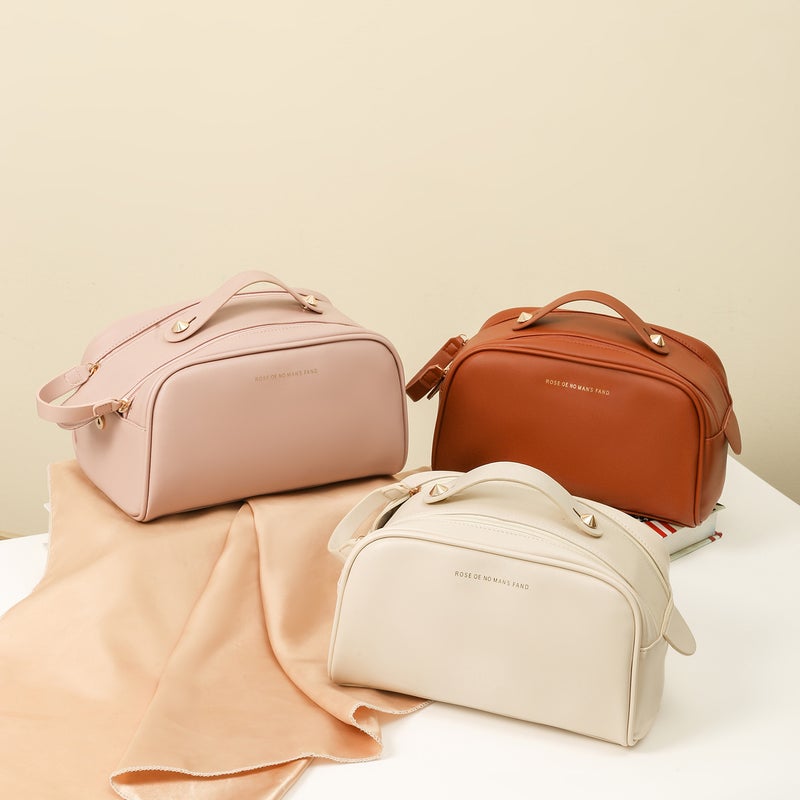 New Internet Celebrity Pu Double Zipper Cosmetic Bag Satchel Toiletry Bag Travel Cosmetics Cosmetics Bag - Image 2